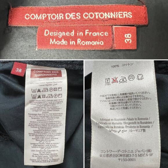 Comptoir Des Cotonniers Button Front Cotton Mini Dress FR 38 US 6 NAVY Belted SS - Picture 3 of 13